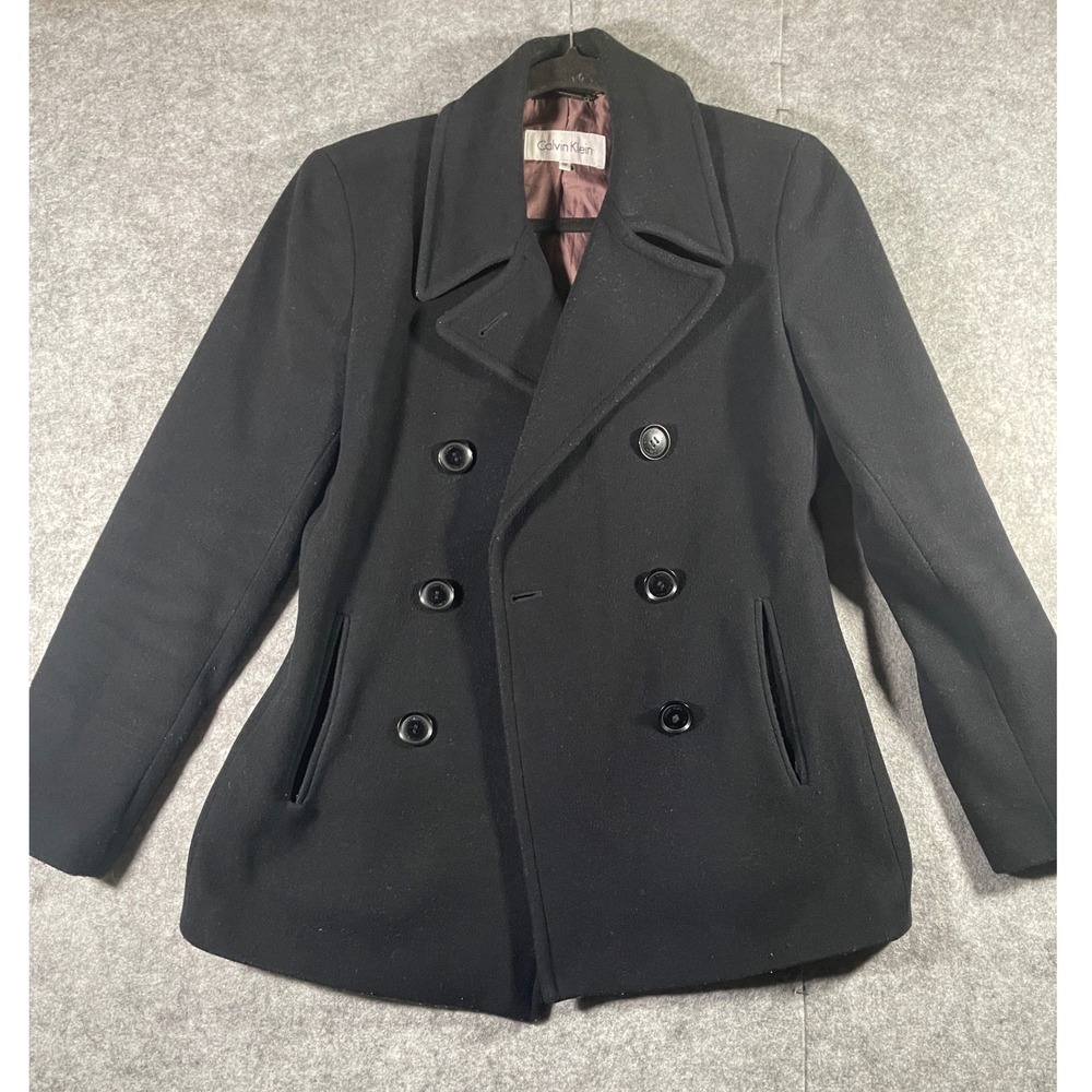 Calvin Klein Womens Black Wool Cashmere Blend Pea Coat Jacket 4P CPM83002